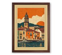 Postcard from the Waterfront Vintage Framed Wall Art Print A1 (84.1×59.4cm) Walnut, Wall Decor for Living Room, Bedroom, Office & Home, Ready to Hang, Art Gift