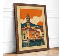 Postcard from the Waterfront Vintage Framed Wall Art Print A3 Walnut