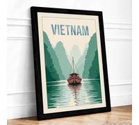 Postcard from Vietnam Vintage Framed Wall Art Print A2 Black