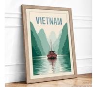 Postcard from Vietnam Vintage Framed Wall Art Print A2 Oak