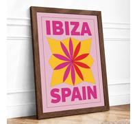 Postcard from Vintage Ibiza Retro Framed Wall Art Print A4 Walnut