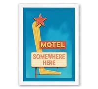Postcard from Vintage Motel Retro Framed Wall Art Print A2 (59.4×42cm) White, Wall Decor for Living Room, Bedroom, Office & Home, Ready to Hang, Art Gift