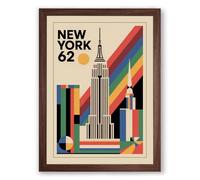 Postcard from Vintage New York Retro Framed Wall Art Print A1 (84.1×59.4cm) Walnut, Wall Decor for Living Room, Bedroom, Office & Home, Ready to Hang, Art Gift
