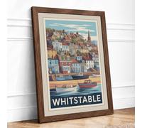 Postcard from Whitstable Vintage Framed Wall Art Print A1 (84.1×59.4cm) Walnut, Wall Decor for Living Room, Bedroom, Office & Home, Ready to Hang, Art Gift