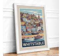 Postcard from Whitstable Vintage Framed Wall Art Print A1 (84.1×59.4cm) White, Wall Decor for Living Room, Bedroom, Office & Home, Ready to Hang, Art Gift