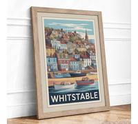 Postcard from Whitstable Vintage Framed Wall Art Print A3 (42×29.7cm) Oak, Wall Decor for Living Room, Bedroom, Office & Home, Ready to Hang, Art Gift