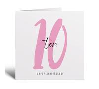 Postcard Prints - 10 Year Anniversary Card For Him Or Her - Celebrate A Decade Of Love - White Square 5.5 Inch - Includes Brown Kraft Envelope