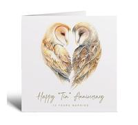 Postcard Prints - 10th Anniversary Card Tin Anniversary - Owl Design for Husband or Wife - Celebrate 10 Years - 300gsm Matte Finish - Square 5.5x5.5 Inch Card