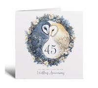 Postcard Prints - 45th Wedding Anniversary Card - Pretty Owl Design - Sapphire Anniversary - Blue Square 5.5 Inch - 1 Card
