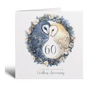 Postcard Prints - 60th Wedding Anniversary Card - Owl Design - Diamond Anniversary - Blue Square 5.5 Inch - 1 Card