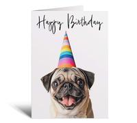 Postcard Prints - Birthday Card For Her Card For Friend Mum or Sister Birthday Card For Him Brother Dad Happy Birthday Card of Pug Dog Fun Birthday Card