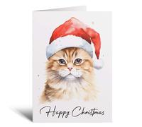Postcard Prints - Cat Christmas Card Featuring A Ginger Cat Wearing a Santa Hat Fun Christmas Card For Him or Her Christmas Card For Anyone Christmas Card