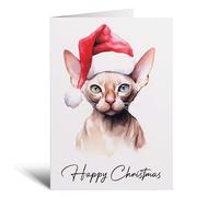 Postcard Prints - Cat Christmas Card Featuring A Sphynx Cat Wearing a Santa Hat Fun Christmas Card For Him or Her Christmas Card For Anyone Christmas Card