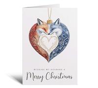 Postcard Prints - Christmas Card For Husband Foxes Bauble Love Heart Illustration Romantic Christmas Card For Husband