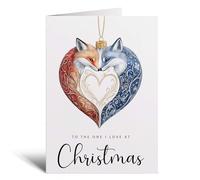 Postcard Prints - Christmas Card For Loved One Foxes Bauble Love Heart Illustration Romantic Christmas Card For The One I Love