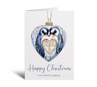 Postcard Prints - Christmas Card for My Husband - Unique Penguin Bauble Design - Amazing Husband Card from Wife - Pretty White Matte Finish - Large 5x7 Inch - 1 Card
