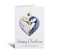 Postcard Prints - Christmas Card To My Husband - Unique Pretty Puffin Bauble Design - Romantic Holiday Greeting - Card From Wife - Large 5x7 - White Matte Finish