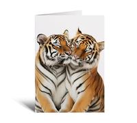 Postcard Prints - Cute Tigers Anniversary Card - Love Card for Husband, Wife, Boyfriend or Girlfriend - Adorable Tiger Pair - Large 5x7 White Card with Brown Kraft Envelope - No Plastic Packaging