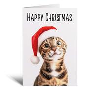 Postcard Prints - Fun Christmas Card of a Bengal Cat Wearing A Santa Hat Whimsical Christmas Card For Animal Lover For Him or Her