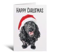 Postcard Prints - Fun Christmas Card of a Black Cocker Spaniel Dog Wearing A Santa Hat Whimsical Christmas Card For Animal Lover For Him or Her