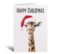 Postcard Prints - Fun Christmas Card of a Giraffe Wearing A Santa Hat Whimsical Christmas Card For Animal Lover For Him or Her