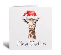 Postcard Prints - Fun Christmas Card of a Giraffe Wearing A Santa Hat Whimsical Watercolour Christmas Card For Animal Lover For Him or Her