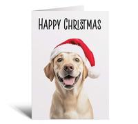 Postcard Prints - Fun Christmas Card of a Golden Labrador Dog Wearing A Santa Hat Whimsical Christmas Card For Animal Lover For Him or Her