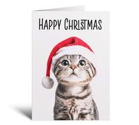 Postcard Prints - Fun Christmas Card of a Scotish Fold Cat Wearing A Santa Hat Whimsical Christmas Card For Animal Lover For Him or Her - 2 Cards