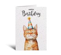 Postcard Prints - Ginger Cat Birthday Card for Him or Her - Whimsical Cat Illustration - 5 x 7 Inch - 300gsm Matte Finish - 3 Card Pack