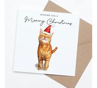 Postcard Prints - Ginger Cat Christmas Card - Cute Cat Lover Card - Eco Friendly Merry Christmas Orange Tabby Cat Holiday Card - 2 Card Pack