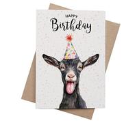 Postcard Prints - Goat Illustration Birthday Card for Him or Her - Charming Animal Design - 5x7 Inch - 300gsm Matte Finish - Includes Kraft Envelope