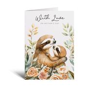 Postcard Prints - Mother's Day Card Cute Sloth Illustration for Wildlife Lover - Pretty Mum's Day Card - Large 5x7 Inch - 1 Card