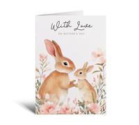 Postcard Prints - Mother's Day Card with Cute Rabbit Illustration for Wildlife Lovers - Large 5x7 Inch White Card with Brown Kraft Envelope
