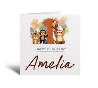 Postcard Prints - Perosnalised 1st Birthday Card Jungle Animals Design for Boy or Girl - White Square 5.5 Inch - 1 Card