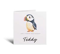 Postcard Prints - Personalised Children's Birthday Card Puffin Childs Cute Puffin Card Customisable For Childs Brithday