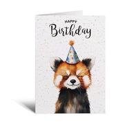 Postcard Prints - Red Panda Birthday Card For Him Or Her - Animal Lover Gift With Whimsical Illustration - 5x7 Inch - 300gsm Matte Card - Includes Brown Kraft Envelope - 2 Card Pack