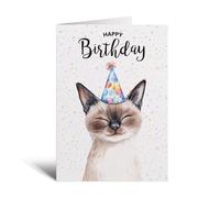 Postcard Prints - Siamese Cat Birthday Card For Him Or Her - Unique Illustrated Cat Lover Card - 5x7 Inch - 300gsm Matte Finish - 1 Card