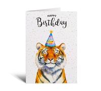 Postcard Prints - Tiger Illustration Birthday Card - Perfect for Him or Her - Animal Lover's Delight - 5x7 Inch - Matte Finish - Brown Kraft Envelope Included