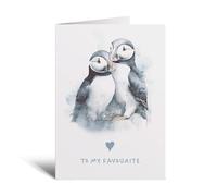 Postcard Prints - Valentine's Day Card for Her or Him - Romantic Puffin Card - Large 5x7 White - Matte Finish - 1 Card
