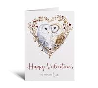 Postcard Prints - Valentine's Day Card for Wife or Husband - The One I Love - Unique Owl Heart Design - Romantic Love Card - Elegant White Greeting - Large 5x7 Inch - 1 Card