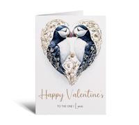 Postcard Prints - Valentine's Day Card for Wife or Husband - The One I Love - Unique Puffin Heart Design - Elegant White Large 5x7 Inch Card