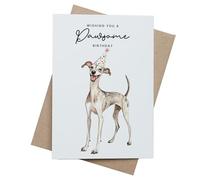 Postcard Prints - Whippet Birthday Card - Cute Dog Lover Card with Party Hat - Pawsome Birthday Greeting Card for Dog Owners - 2 Card Pack