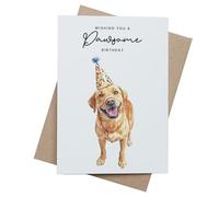 Postcard Prints - Yellow Labrador Birthday Card - Cute Dog Lover Card with Party Hat - Pawsome Birthday Greeting Card for Dog Owners