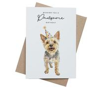 Postcard Prints - Yorkshire Terrier Birthday Card - Cute Dog Lover Card with Party Hat - Pawsome Birthday Greeting Card for Dog Owners