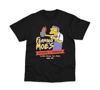 Postees Flaming Moe's Tavern Inspired By The Simpsons Direct to Garment Printed Cotton T-Shirt Small Black