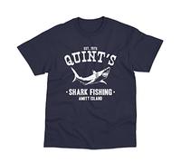Postees Quints Shark Fishing Shop Inspired Printed T-Shirt Navy Large