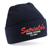 Postees Satriale's Pork Store Logo Inspried by The Sopranos Embroidered Beanie Hat Navy