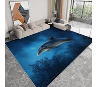 Poster Art Machine Washable Area Rug 160 x 230 cm, Retro Style Fog Dolphins Non-slip Carpet Non-shedding Rug for Living Room Bedroom Dining Room Hallway Kitchen - kids & Pet Friendly Carpet