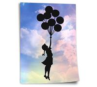 Poster Banksy Girl with Balloons - Flying and Freedom - Street Art Modern Art Print on Canvas, Unframed Art Print, Wall Picture - A4, A3, A2, A1, A0, XXL - Living Room, Bedroom, Kitchen, ..