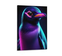 Poster Frame Canvas Wall Art Prints for Bedroom Decor - Animal Neon Colored Close Up Penguin 24x36inch(60x90cm) Picture Frame Artwork